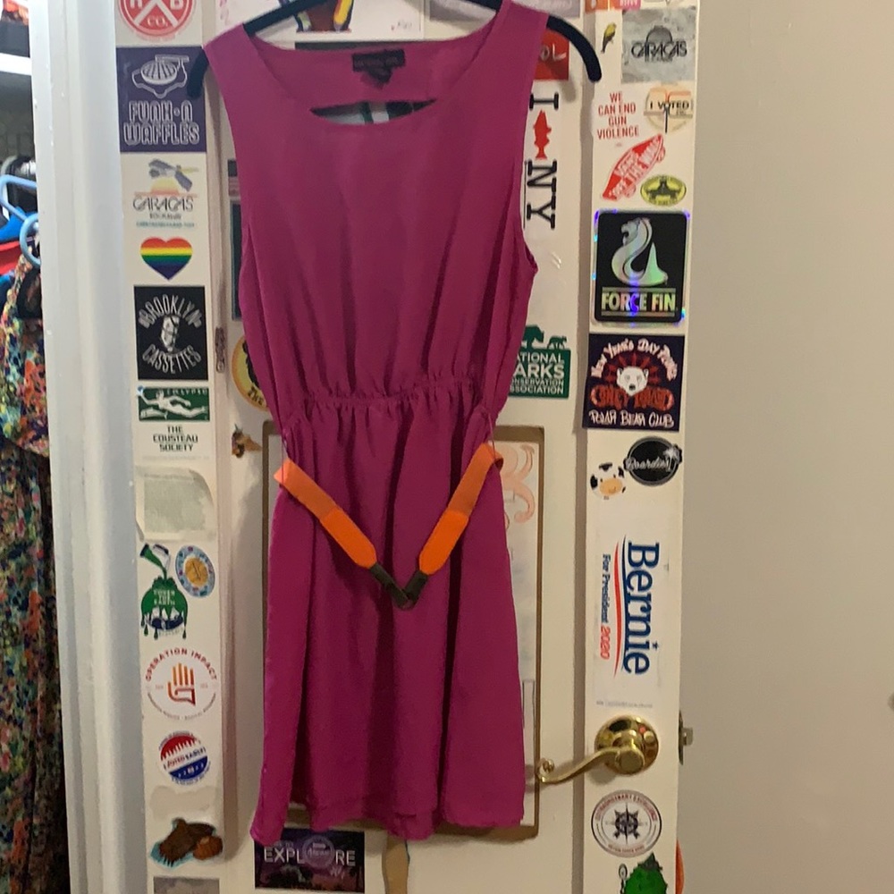 Fuschia mini summer dress with belt